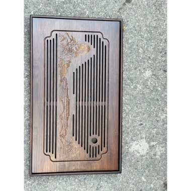 Khay gỗ cao cấp 4 góc nẹp đồng - Đựng trà, ấm chén, 43x27x5.5cm, gốm sứ cao cấp