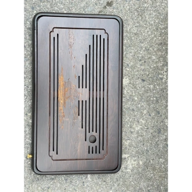 Khay gỗ cao cấp 4 góc nẹp đồng - Đựng trà, ấm chén, 43x27x5.5cm, gốm sứ cao cấp