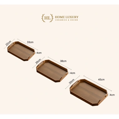 Khay gỗ nâu tay cầm chữ Nhật Decor - Khay gỗ chuyên dụng đựng ấm chén, bánh ngọt, khay bê, giá ưu đãi 200k 2