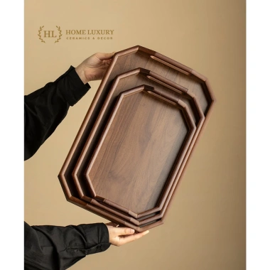 Khay gỗ nâu tay cầm chữ Nhật Decor - Khay gỗ chuyên dụng đựng ấm chén, bánh ngọt, khay bê, giá ưu đãi 200k 4
