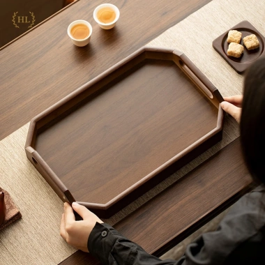 Khay gỗ nâu tay cầm chữ Nhật Decor - Khay gỗ chuyên dụng đựng ấm chén, bánh ngọt, khay bê, giá ưu đãi 200k 5