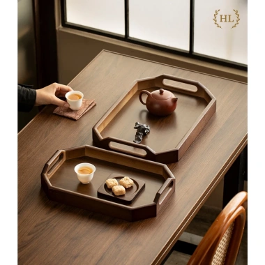 Khay gỗ nâu tay cầm chữ Nhật Decor - Khay gỗ chuyên dụng đựng ấm chén, bánh ngọt, khay bê, giá ưu đãi 200k 7