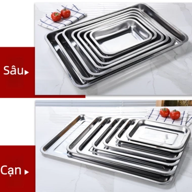 Khay inox đựng thực phẩm sâu 2-4.8cm, mâm cơm, nướng bánh - Giá chỉ 35.000₫
