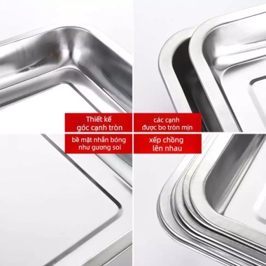 Khay inox đựng thực phẩm sâu 2-4.8cm, mâm cơm, nướng bánh - Giá chỉ 35.000₫