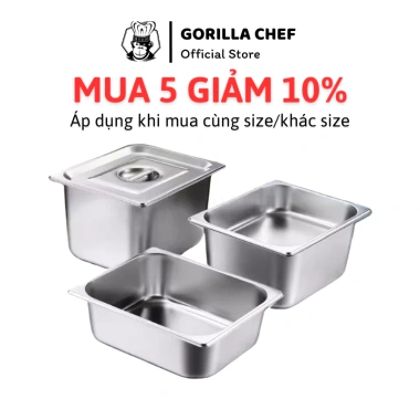 Khay inox Gorilla Chef 0.5‑9L có nắp – Đựng thực phẩm, topping bền bỉ, giá 35.000₫
