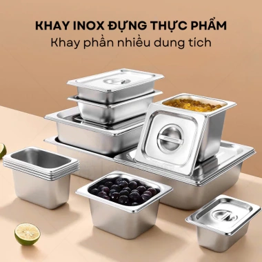 Khay inox Gorilla Chef 0.5‑9L có nắp – Đựng thực phẩm, topping bền bỉ, giá 35.000₫