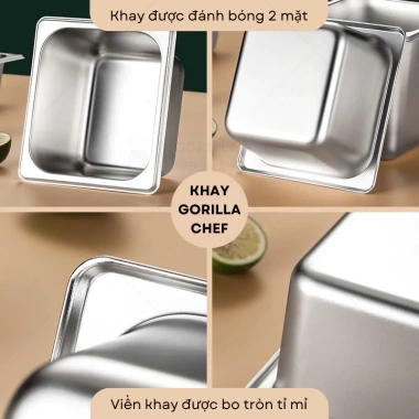 Khay inox Gorilla Chef 0.5‑9L có nắp – Đựng thực phẩm, topping bền bỉ, giá 35.000₫