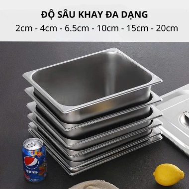 Khay inox Gorilla Chef 0.5‑9L có nắp – Đựng thực phẩm, topping bền bỉ, giá 35.000₫