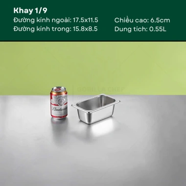 Khay inox Gorilla Chef 0.5‑9L có nắp – Đựng thực phẩm, topping bền bỉ, giá 35.000₫