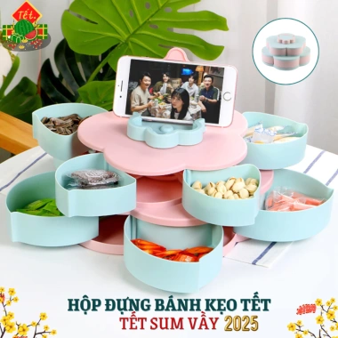 Khay Mứt & Hộp Đựng Bánh Kẹo Tết Hình Bông Hoa 2 Tầng 10 Cánh - Giá Đỡ Điện Thoại, Giá Ưu Đãi 56k 3