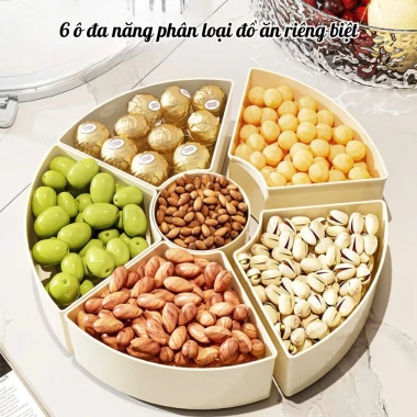 Khay Mứt Tết TORO 6 Ngăn Tròn 2 Lớp Nắp Nơ, Hộp Đựng Bánh Kẹo 2 Tầng Vân Kim Cương Cao Cấp, Giá chỉ 209.000 VND