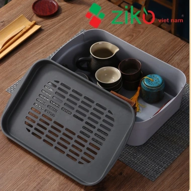 Khay trà nhựa PP cao cấp hai lớp 28x18x8cm xanh xám - Thay hộp ấm chén, giá chỉ 63.900₫ 5