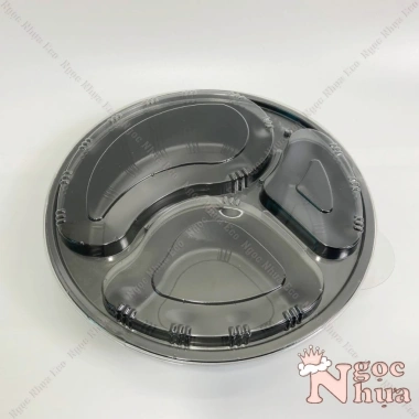 Khay Tròn 3 Ngăn Nhựa ECO - Hộp Chia Ngăn Đựng Thực Phẩm, Trái Cây, Đồ Ăn Vặt
