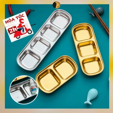 Khay Vàng Nhiều Ngăn TAMUSHOP92 - Đĩa Nước Chấm, Đựng Gia Vị 3-4 Ngăn Inox Mạ Nhỏ, Giá 30.600 VND