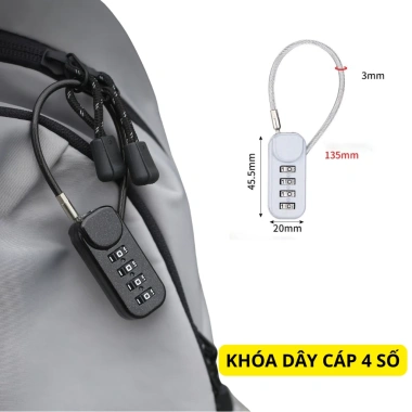 Khóa dây cáp thép 4 số - Ổ khóa vali du lịch mật khẩu, chống mài mòn, giảm 23%