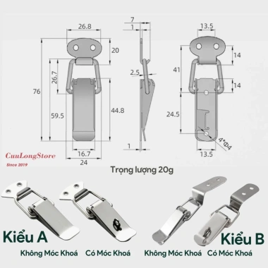 Khóa Mỏ Vịt Inox 304 Góc 90° – Khoá Gài Nhanh, Chốt Sập Cho Hộp Gỗ, Tủ Điện, Vali, Thùng Dụng Cụ – 16.000₫