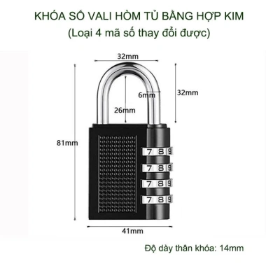 Khóa số vali, hòm tủ hợp kim 4 mã số có thể thay đổi - Bảo mật cao, bền bỉ