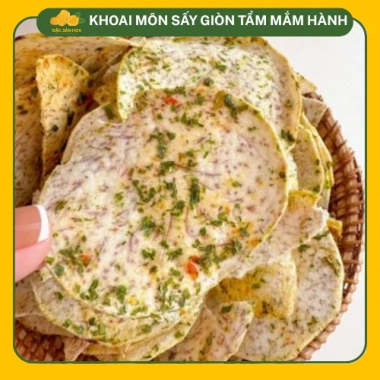 Khoai môn lát sấy satế hành giòn cay, ăn vặt, ít dầu, giảm giá 20% gói 250g/500g
