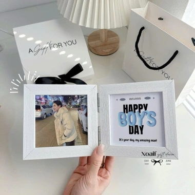 Khung ảnh gấp đôi 10x10cm - Quà Valentine cho người yêu, hộp rơm sang trọng, chỉ 99.000đ