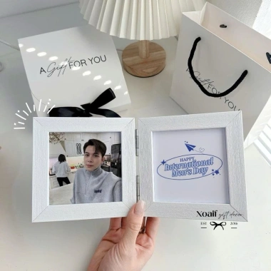 Khung ảnh gấp đôi 10x10cm - Quà Valentine cho người yêu, hộp rơm sang trọng, chỉ 99.000đ