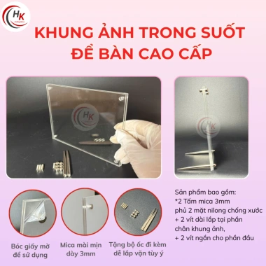 Khung ảnh Mica trong suốt đa kích thước A6-A3 - Khung bằng khen, chân ốc Inox, giảm còn 45.000₫