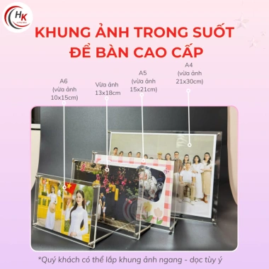 Khung ảnh Mica trong suốt đa kích thước A6-A3 - Khung bằng khen, chân ốc Inox, giảm còn 45.000₫