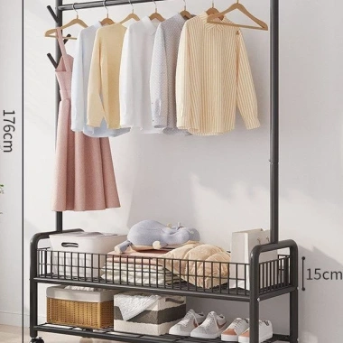 Khung kim loại mới - Kệ treo quần áo đa năng bánh xe thông minh, chỉ 149.000₫