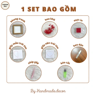 Khung tranh trái tim in vân tay và hoa khô, quà lễ kỷ niệm giảm còn 118.500₫ 3