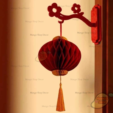 Khung Treo Trang Trí Cửa Dán Tường Giả Nhung Đỏ - Tết Đèn Lồng, Chữ Hỷ, Giá 16.000₫