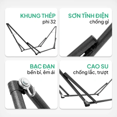 Khung võng thép phi 32 Hỏa Tốc Lâm Tùng cỡ lớn sơn tĩnh điện chống gỉ, chống trượt, gấp gọn
