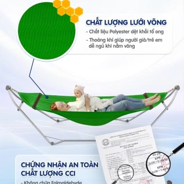 Khung võng xếp hợp kim thép Autoru 150kg - Lưới 2 lớp thoáng khí du lịch