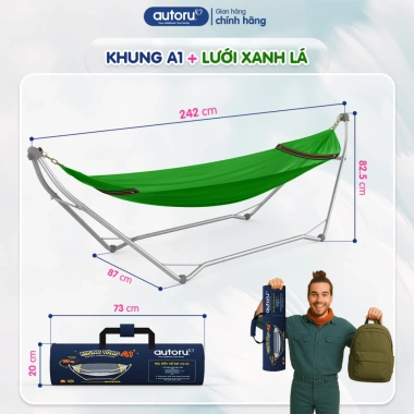 Khung võng xếp hợp kim thép Autoru 150kg - Lưới 2 lớp thoáng khí du lịch