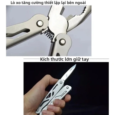 Kìm Gấp Đa Năng 9 Đầu Thép Không Gỉ 16x11cm - Gọn Bỏ Túi 11x5cm, Dụng Cụ Sinh Tồn Cắm Trại Dã Ngoại
