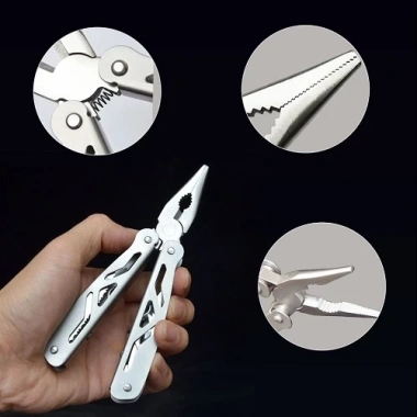 Kìm Gấp Đa Năng 9 Đầu Thép Không Gỉ 16x11cm - Gọn Bỏ Túi 11x5cm, Dụng Cụ Sinh Tồn Cắm Trại Dã Ngoại