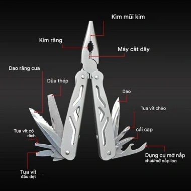 Kìm Gấp Đa Năng 9 Đầu Thép Không Gỉ 16x11cm - Gọn Bỏ Túi 11x5cm, Dụng Cụ Sinh Tồn Cắm Trại Dã Ngoại