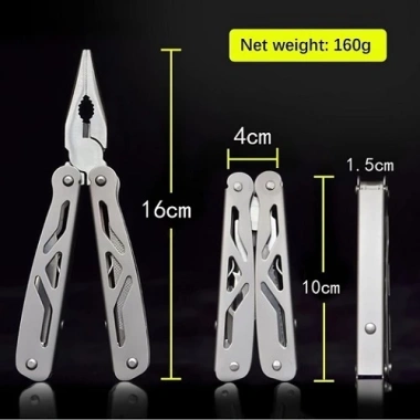 Kìm Gấp Đa Năng 9 Đầu Thép Không Gỉ 16x11cm - Gọn Bỏ Túi 11x5cm, Dụng Cụ Sinh Tồn Cắm Trại Dã Ngoại