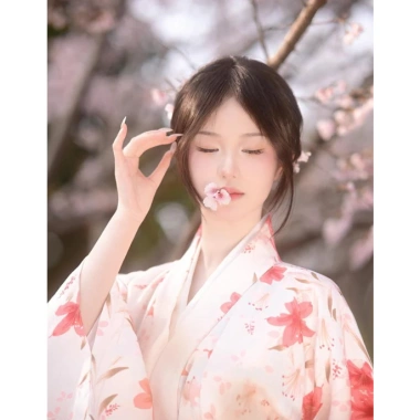 Kimono Yukata Truyền Thống Trắng Hoa Đỏ - Chỉ 161.500 VND, Giảm Đặc Biệt