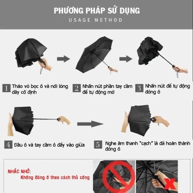 KingBrella Ô Dù Tự Động Gấp Gọn 24 Nan Đôi - Chống Bão, Che Mưa Nắng, Lớp UV, 142.100 VND