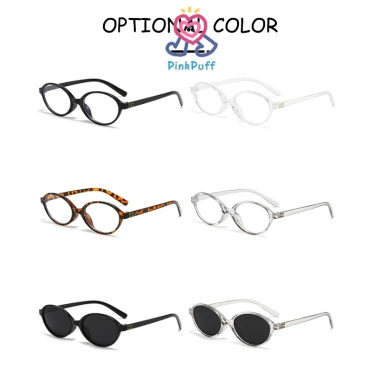 Kính mắt cận nữ gọng oval dẹt màu hồng phong cách Hàn Quốc Y2K hot trend - Giá 9.560₫