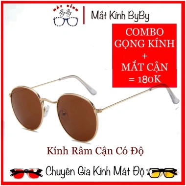 Kính Mát Râm Cận Mắt Nâu Trà Gọng Kim Loại Hàn Quốc Trẻ Trung Lắp Cận Độ Theo Yêu Cầu 150k