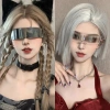 Kính râm Cyberpunk nam nữ khung chữ nhật công nghệ tương lai Y2K UV400 bảo vệ mắt