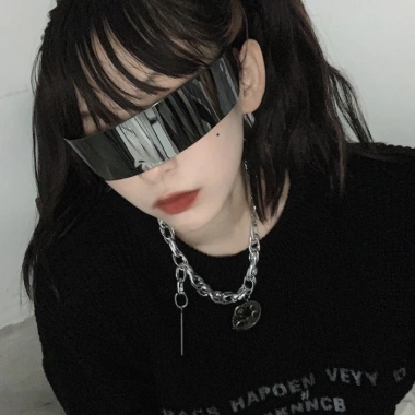 Kính râm Cyberpunk nam nữ khung chữ nhật công nghệ tương lai Y2K UV400 bảo vệ mắt 4