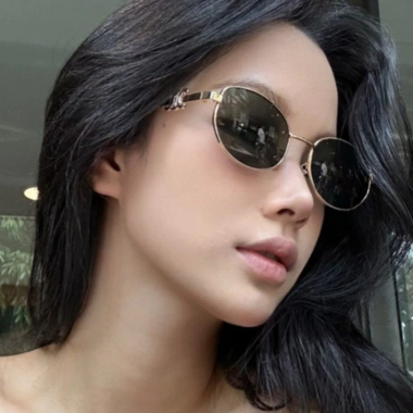 Kiqi-fashion Kính Mát INS Phong Cách Tây Hình Bầu Dục Kim Loại Nam Nữ Che Nắng Ngoài Trời