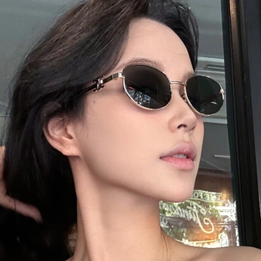 Kiqi-fashion Kính Mát INS Phong Cách Tây Hình Bầu Dục Kim Loại Nam Nữ Che Nắng Ngoài Trời