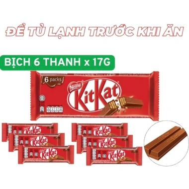 KitKat Nestlé Gói 6 Thanh 102g – Socola Đậm Đà, Bánh Xốp Giòn, Giá 73.000₫ 2