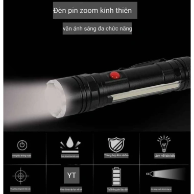 LED Loại 1 Đèn Pin Cầm Tay T6-26 COB Siêu Sáng 18.650 Sạc USB Zoom Xa Nam Châm 4