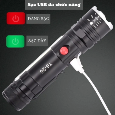 LED Loại 1 Đèn Pin Cầm Tay T6-26 COB Siêu Sáng 18.650 Sạc USB Zoom Xa Nam Châm 5