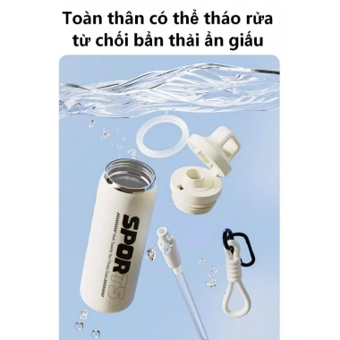 LETSPO ly giữ nhiệt thể thao inox 316 600ml - Mở nhanh 1 nút, không rò rỉ, tháo rửa dễ dàng