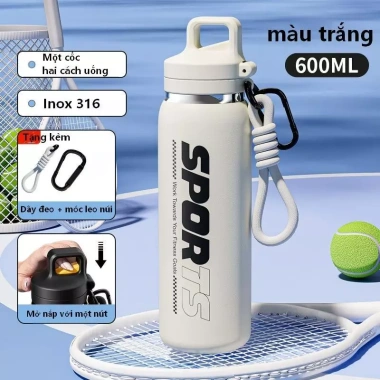 LETSPO ly giữ nhiệt thể thao inox 316 600ml - Mở nhanh 1 nút, không rò rỉ, tháo rửa dễ dàng