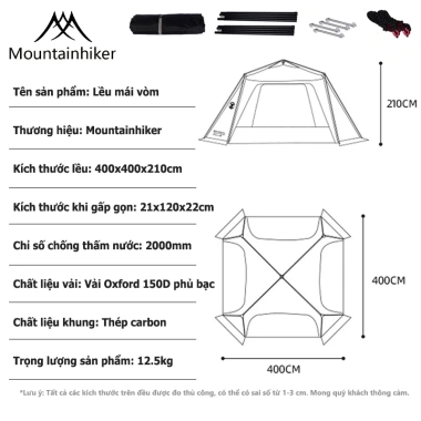 Lều trung tâm tự bung Mountainhiker 8-10 người SZK1.241 - Bền bỉ, giá chỉ 615.900₫